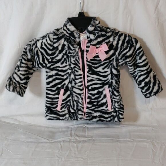 Little Lass Faux Fur Zebra Print/Pink Trim Jacket Size 2T - Picture 1 of 8